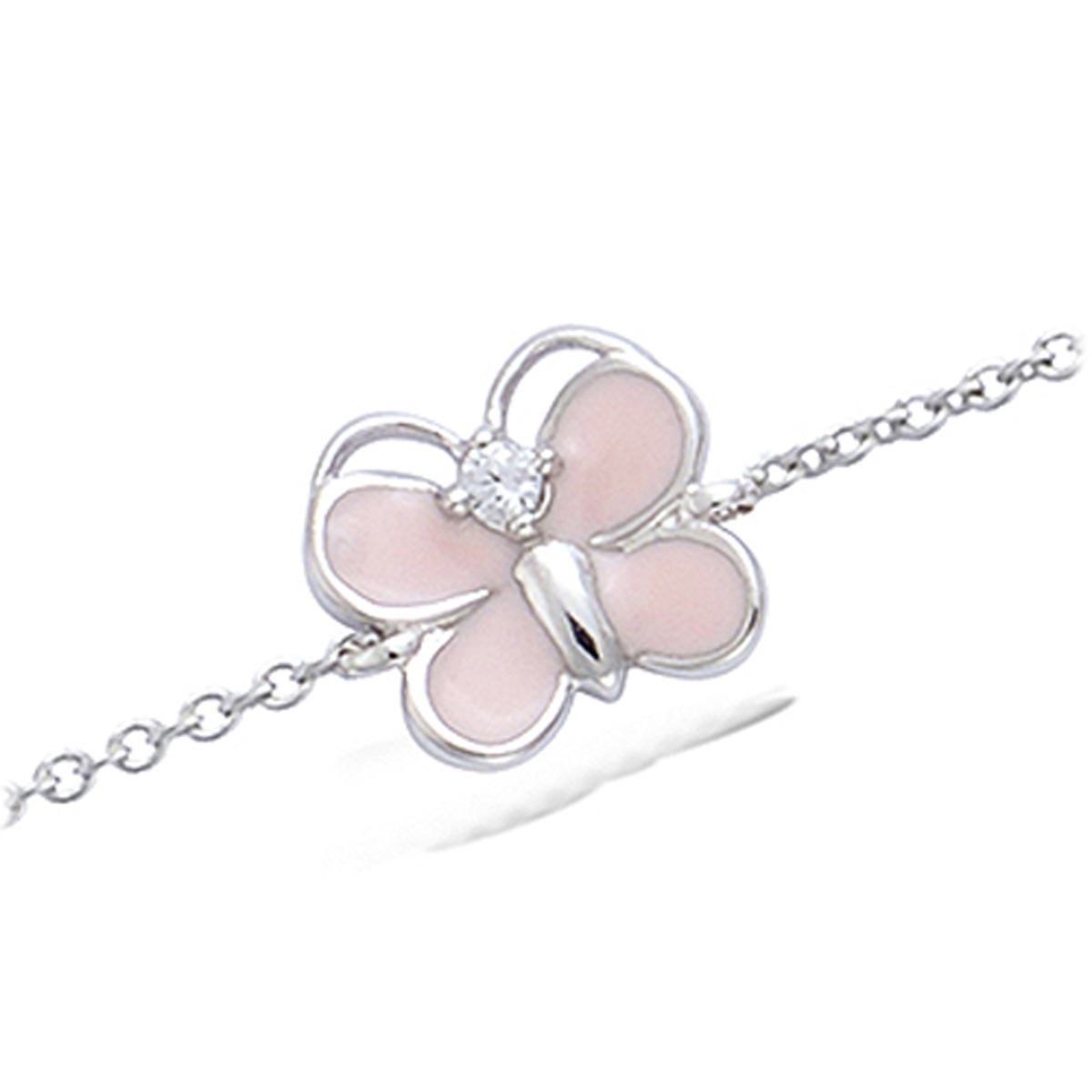 Bracelet Argent \'Papillons\' rose argenté (rhodié) - 9x9 mm - [N5375]