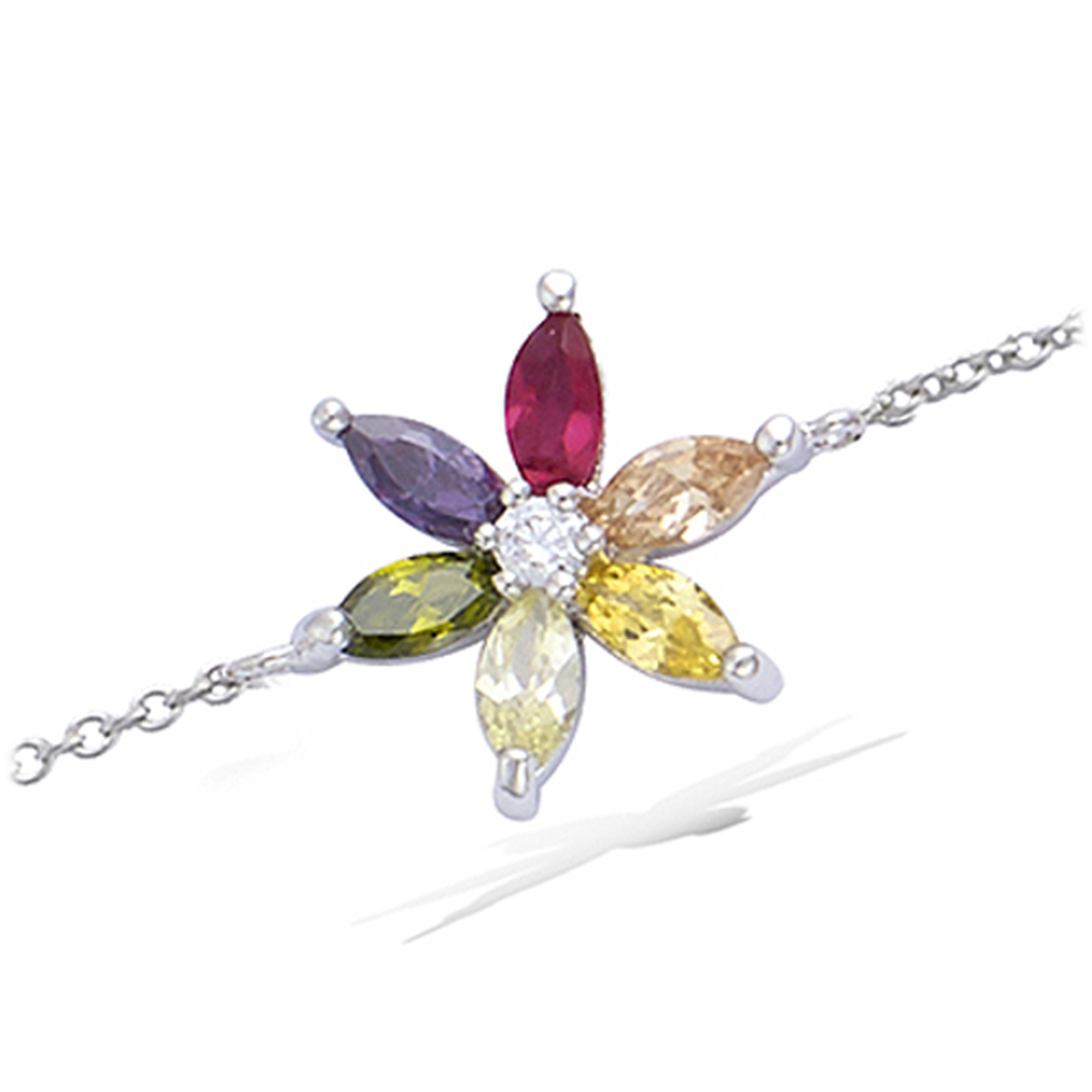 Bracelet Argent \'Fleurs de Cristal\' tutti frutti (rhodié) - 15 mm - [N5390]