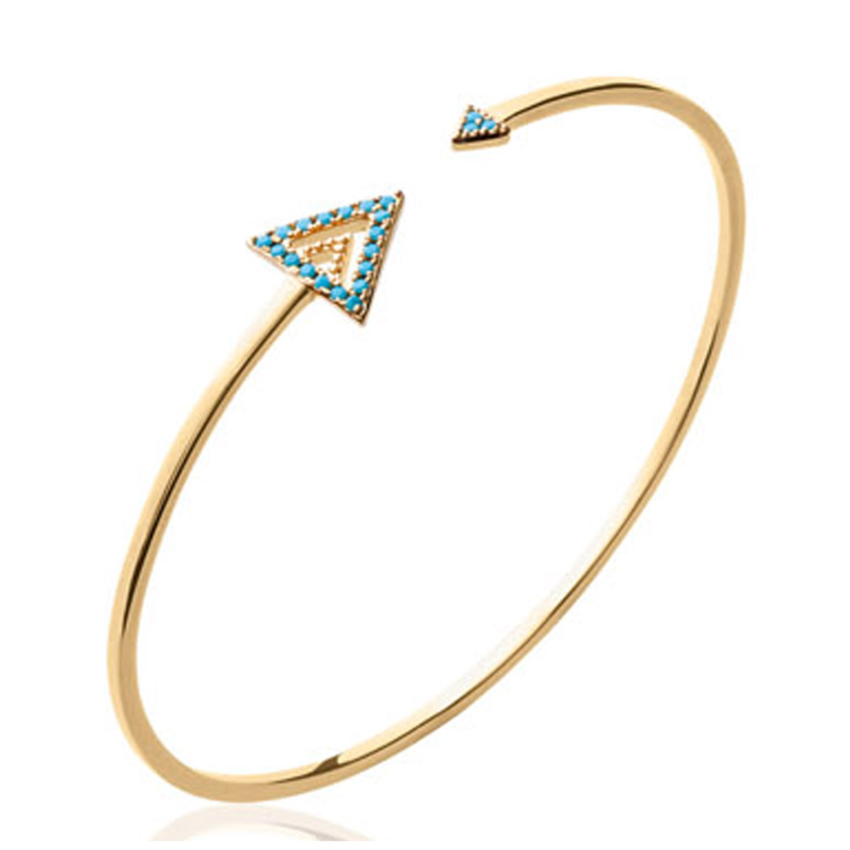 Bracelet plaqué or ouvert \'Navajos\' turquoise doré (triangles) - 55 mm 10x8 mm - [N6205]
