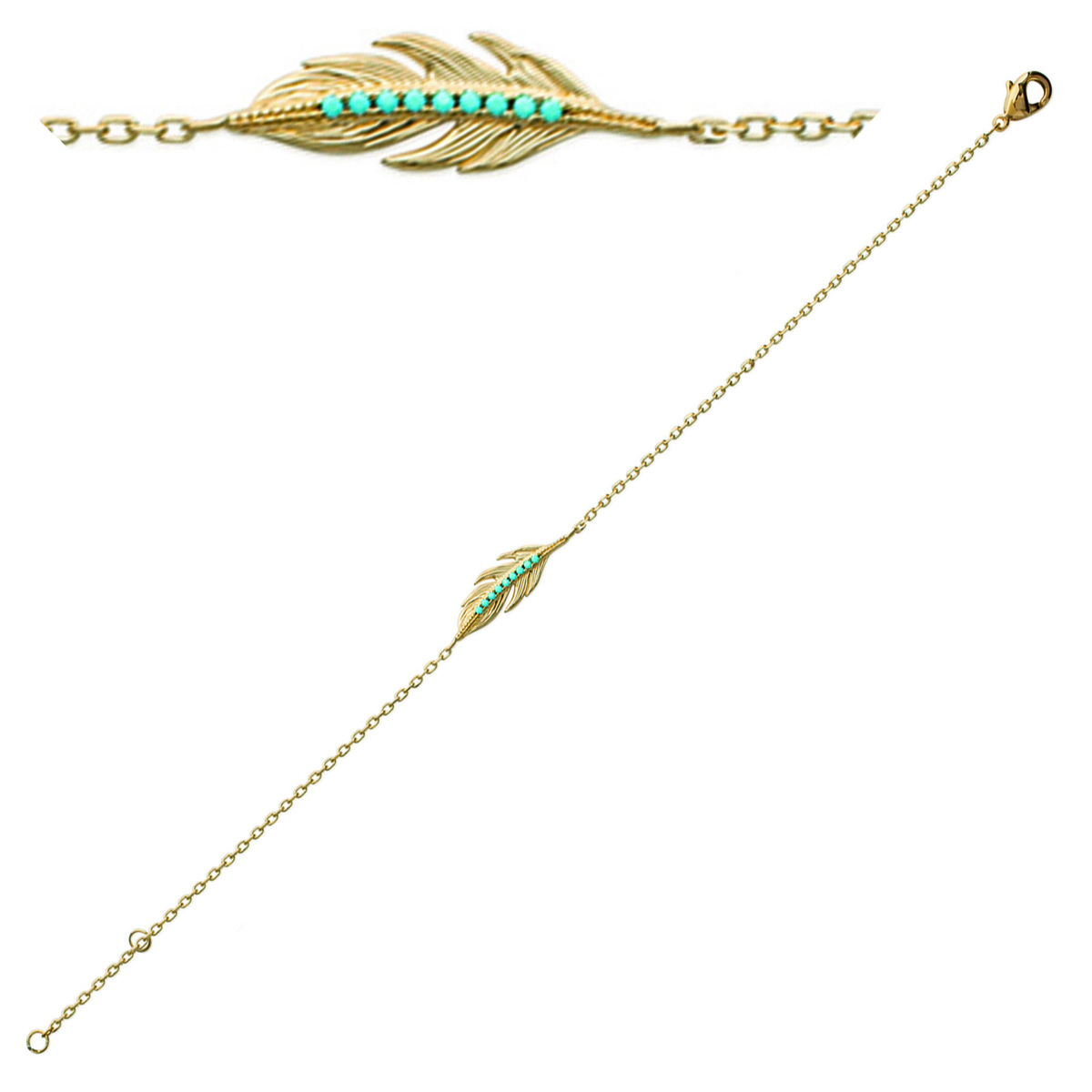 Bracelet Plaqué or \'Navajos\' turquoise doré - 20x7 mm - [N6210]