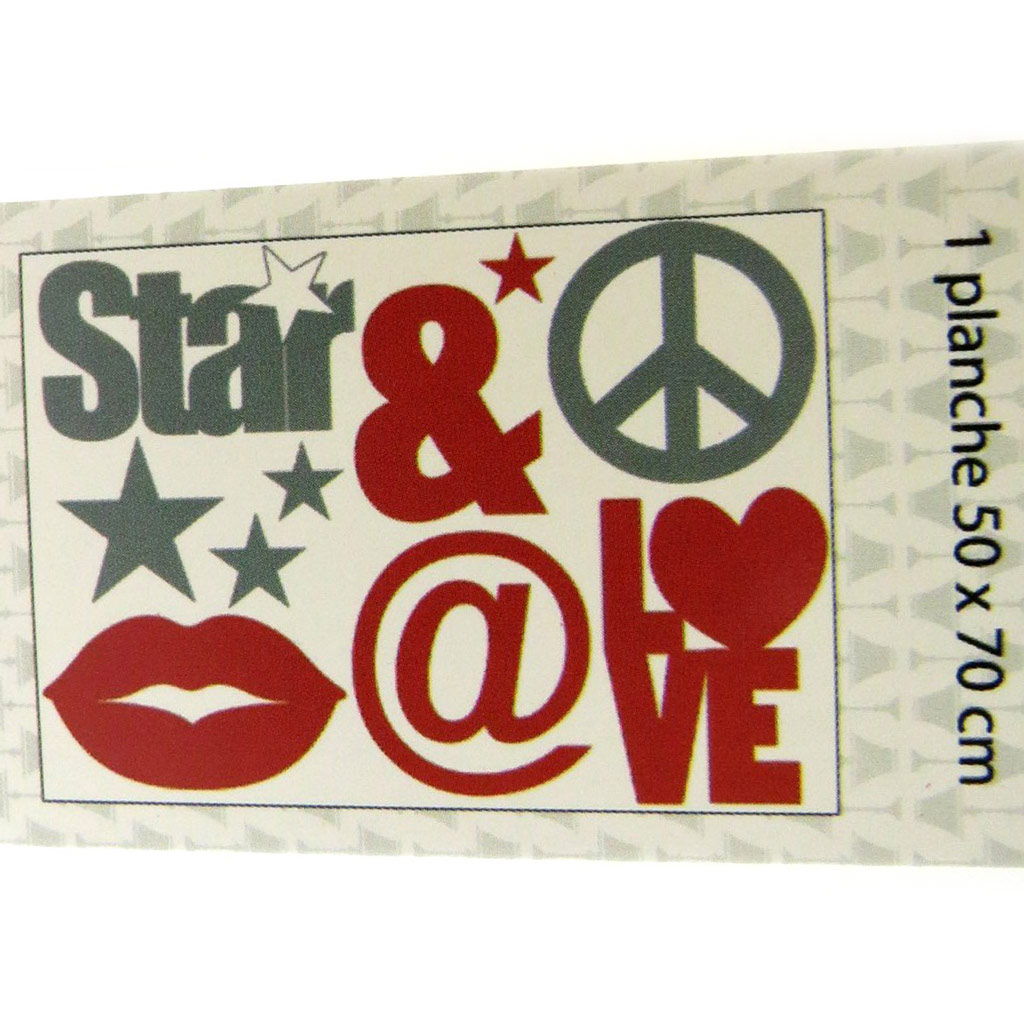Planche de stickers \'Star & Love\' gris rouge (50x70 cm) - [L4984]