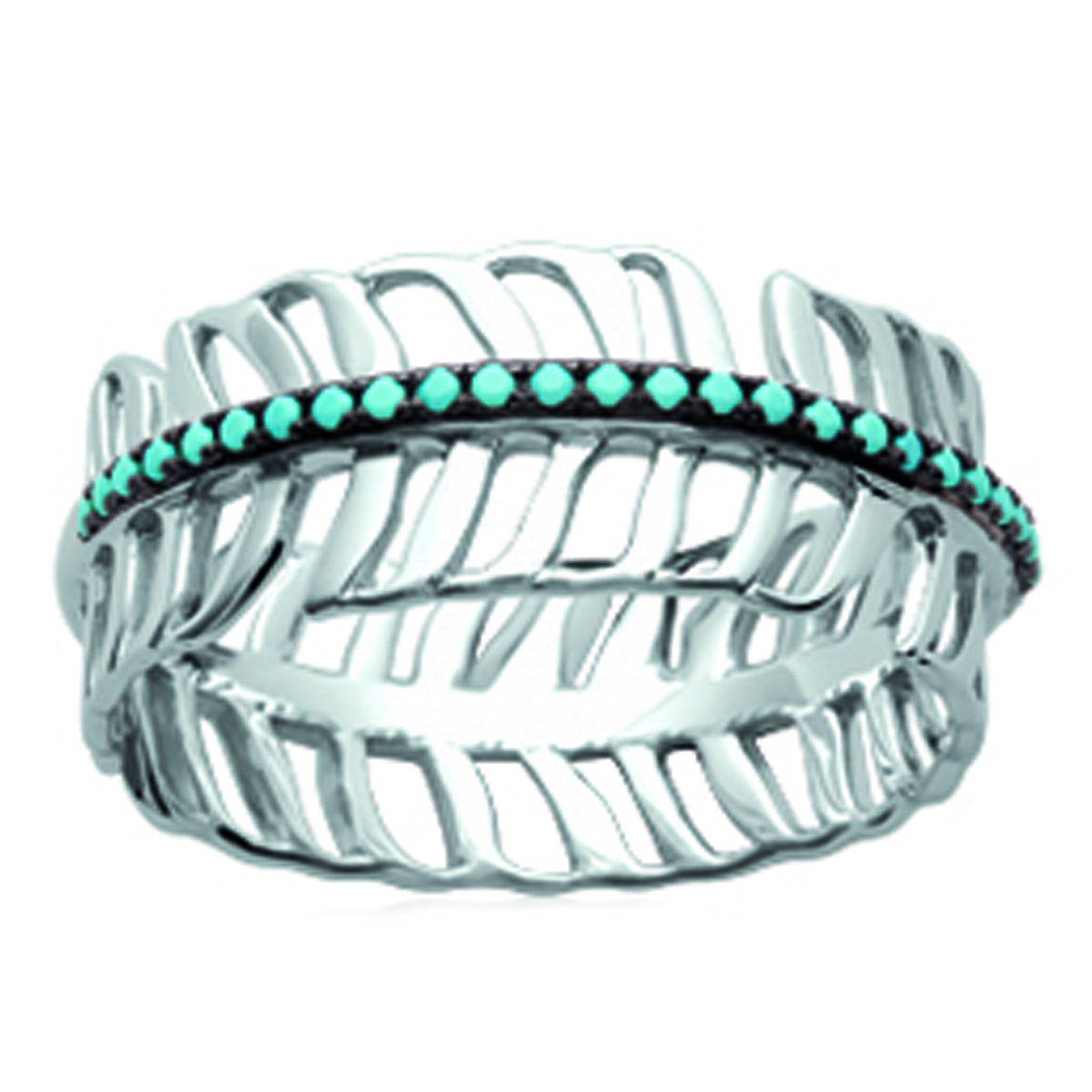 Bague Argent \'Navajos\' turquoise argenté (rhodié) - 8 mm - [N6221]