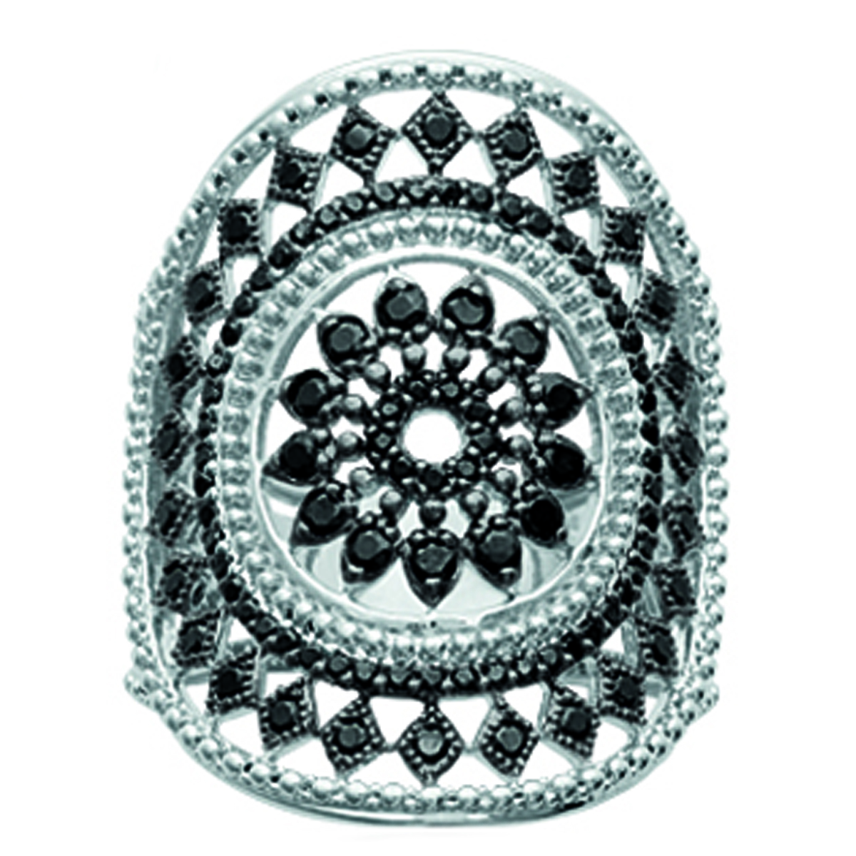 Bague Argent \'Carmen\' noir argenté (rhodié) - 28 mm - [N6224]
