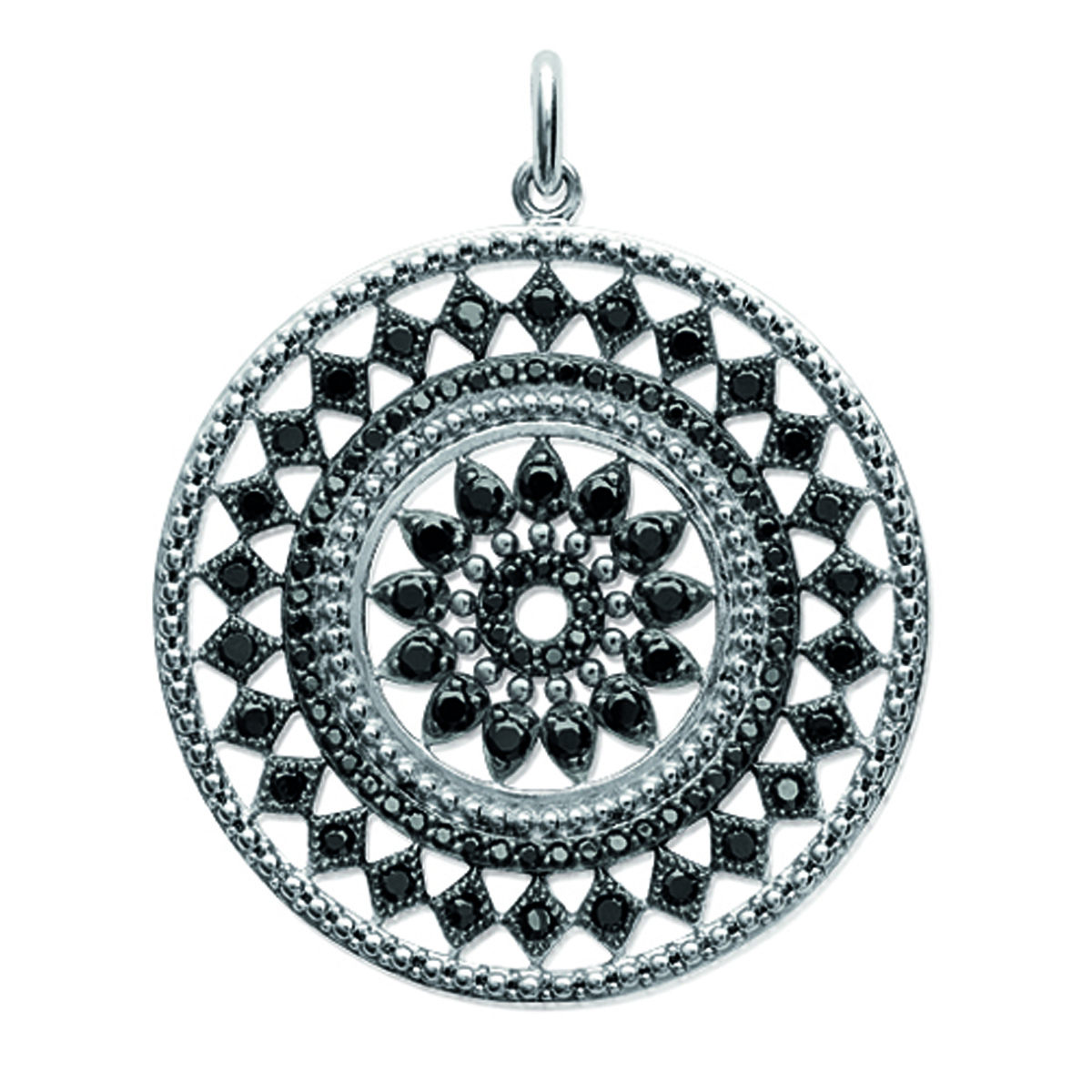 Pendentif Argent \'Carmen\' noir argenté (rhodié) - 30 mm - [N6234]