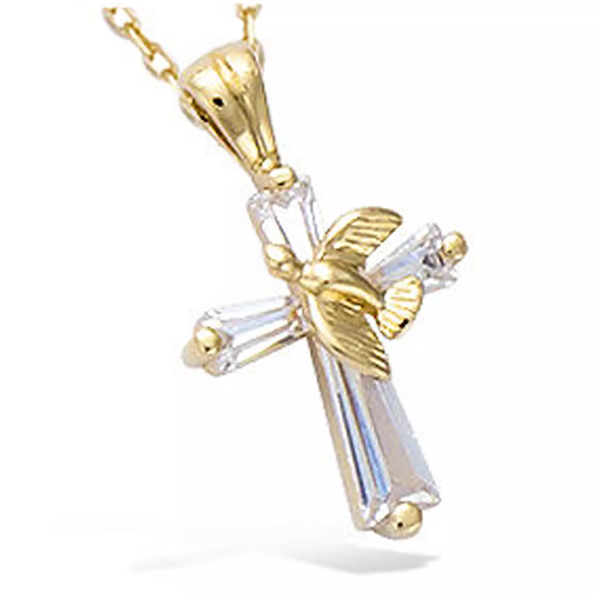 les trésors de lily Pendentif Plaqué Or 'Croix' blanc doré (colombe) 17x12 mm [N6807]
