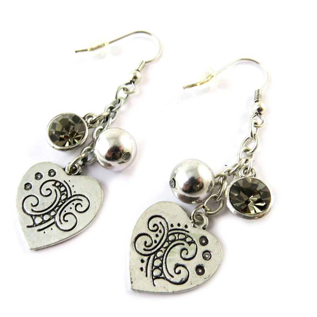 Boucles Créateur \'Love\' gris argenté - [N9950]