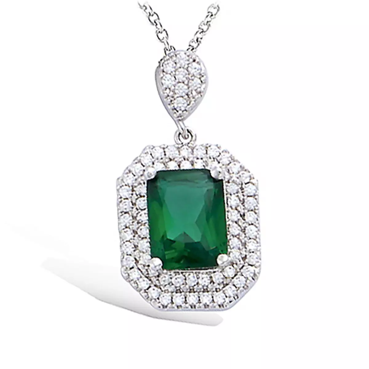 les trésors de lily Pendentif Argent 'Sissi' vert émeraude blanc (rhodié) 15x12 mm [P1177]