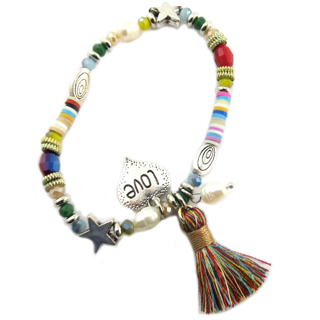 Bracelet créateur \'Lilipoupettes\' multicolore (love) - 15x15 mm - [P7668]