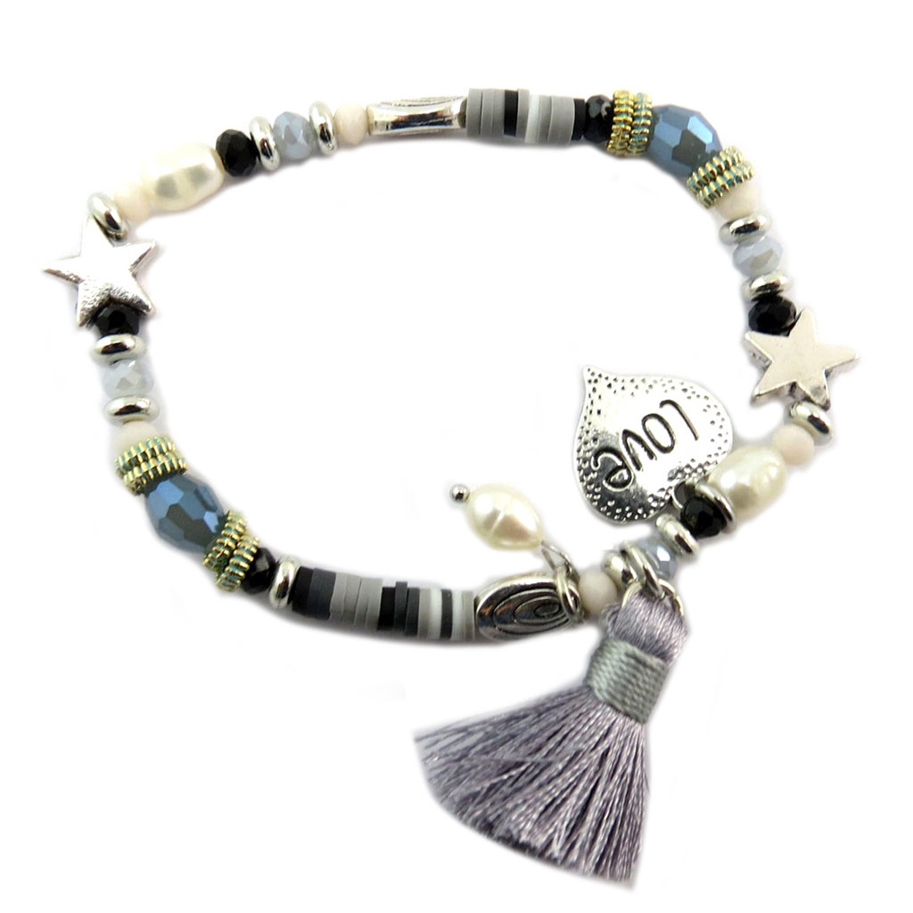 Bracelet créateur \'Lilipoupettes\' gris (love) - 15x15 mm - [P7669]