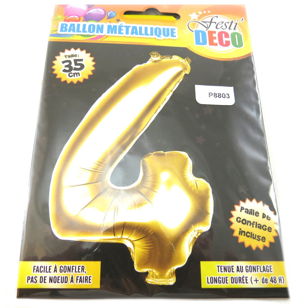 Ballon métallique \'Chiffre 4 \' doré - 35 cm - [P8803]