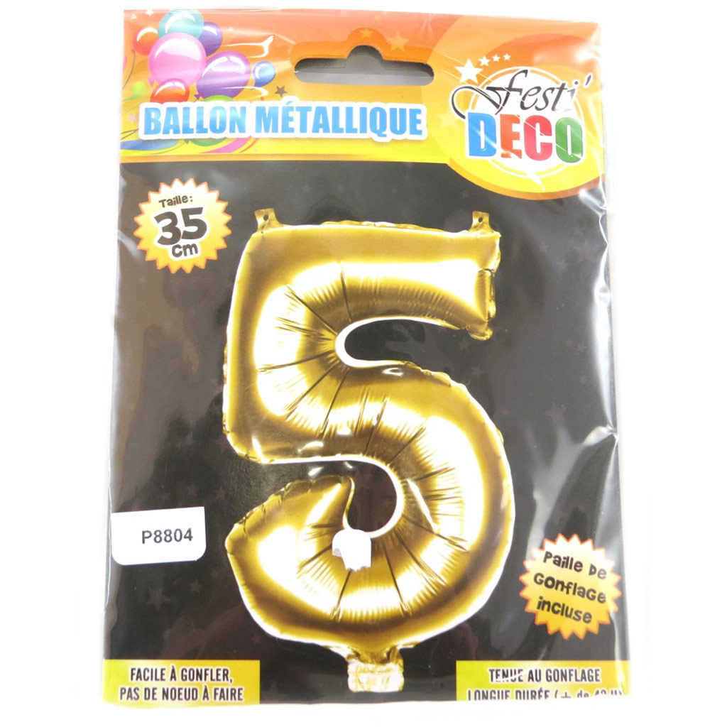 Ballon métallique \'Chiffre 5\' doré - 35 cm - [P8804]