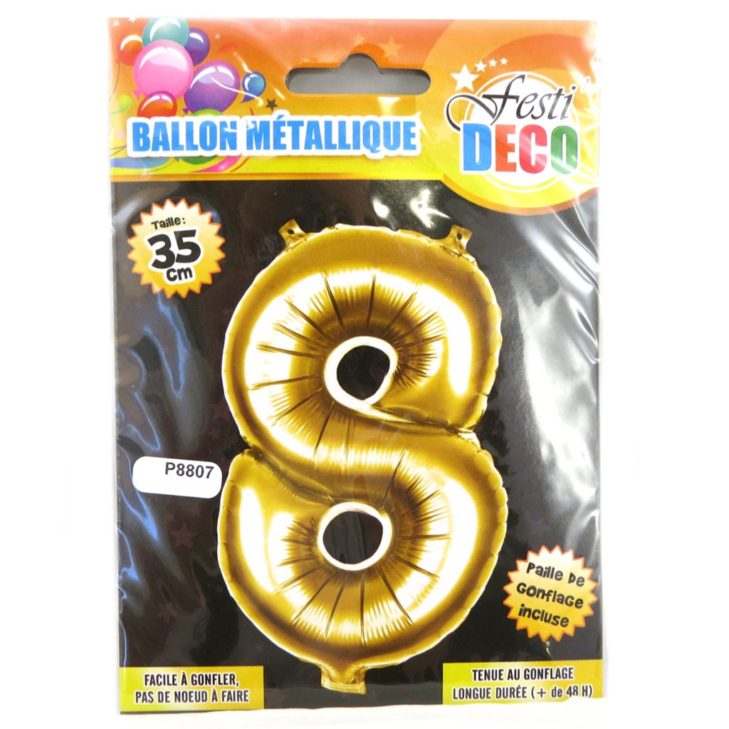 Ballon métallique \'Chiffre 8\' doré - 35 cm - [P8807]