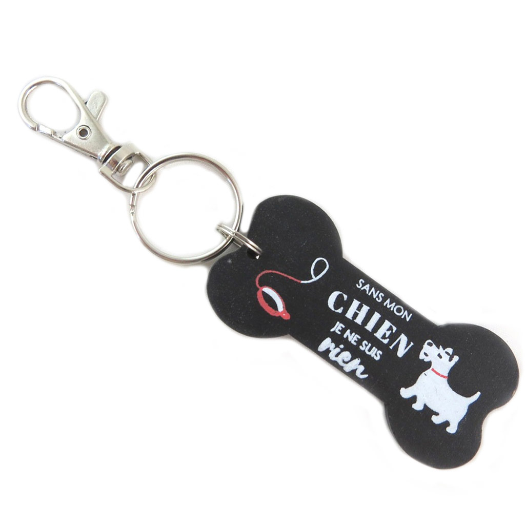 Porte-clés bois os \'Messages\' noir (Sans mon chien je ne suis rien) - 7x3 cm - [P9207]