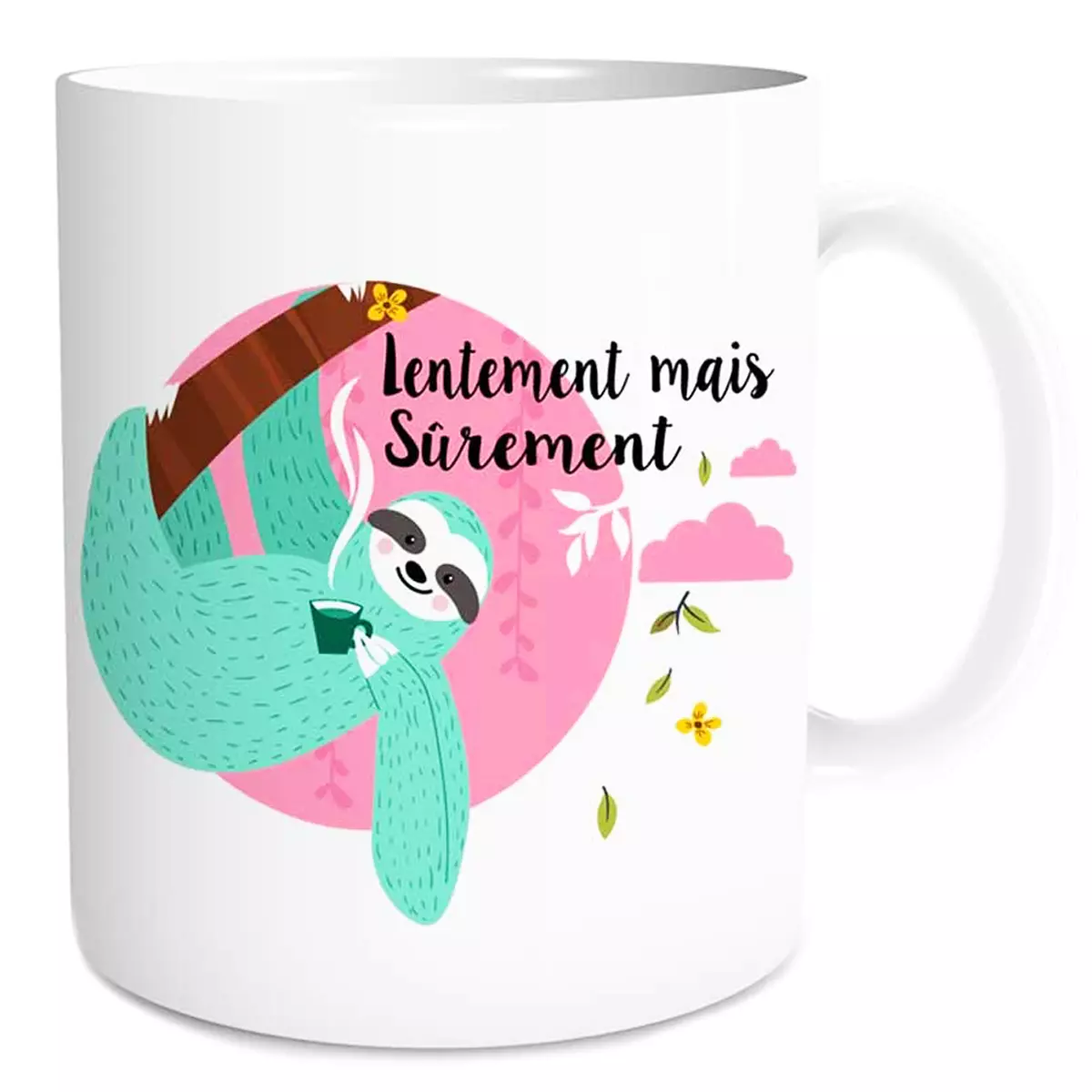 les trésors de lily Mug céramique 'Paresseux' rose vert (Lentement mais sûrement) 95x80 mm [Q1950]
