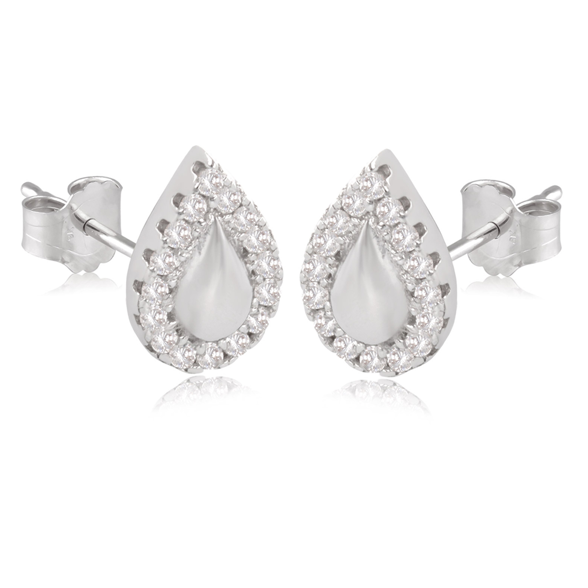 Boucles Argent \'Sissi\' blanc argenté (rhodié) - 8x6 mm (poires) - [Q2950]