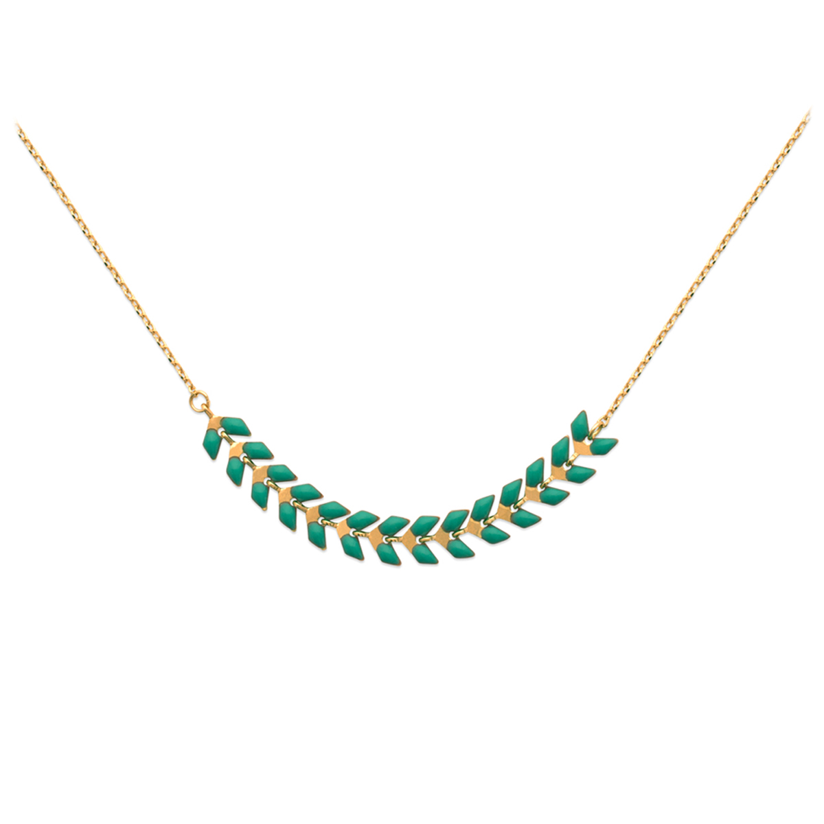 Collier Plaqué Or \'Boho\' vert doré (épi de blé) - 42 cm, 60x6 mm - [Q3590]