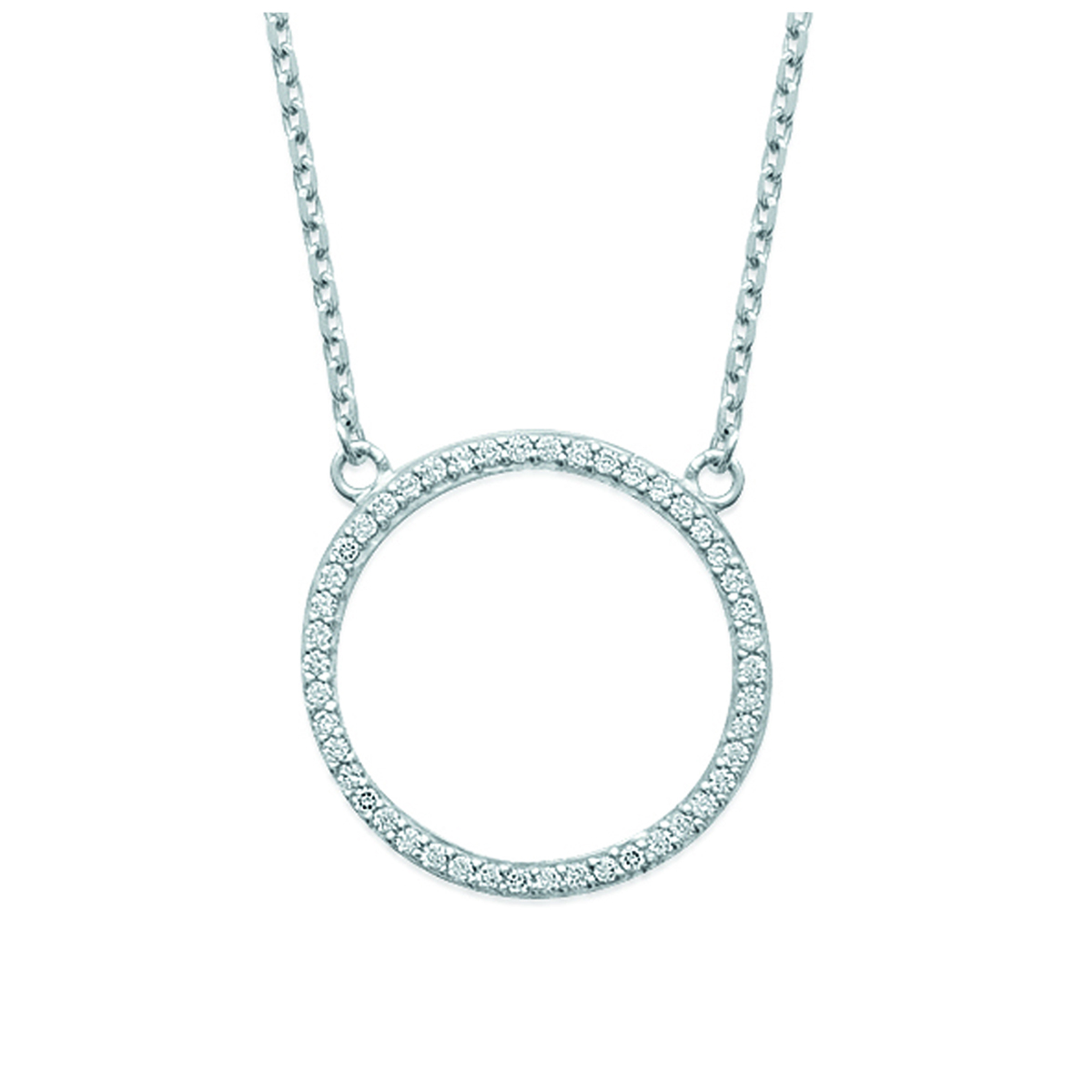 Collier Argent \'Sissi\' blanc argenté cercle (rhodié) - 21x21 mm - [Q4698]