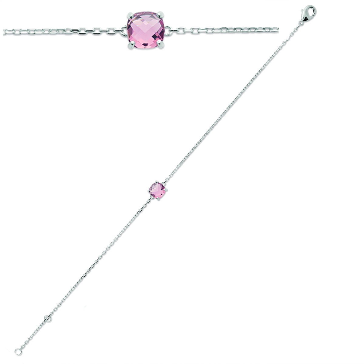 Bracelet Argent \'Sissi\' violet argenté (rhodié) - 6x6 mm - [Q4705]