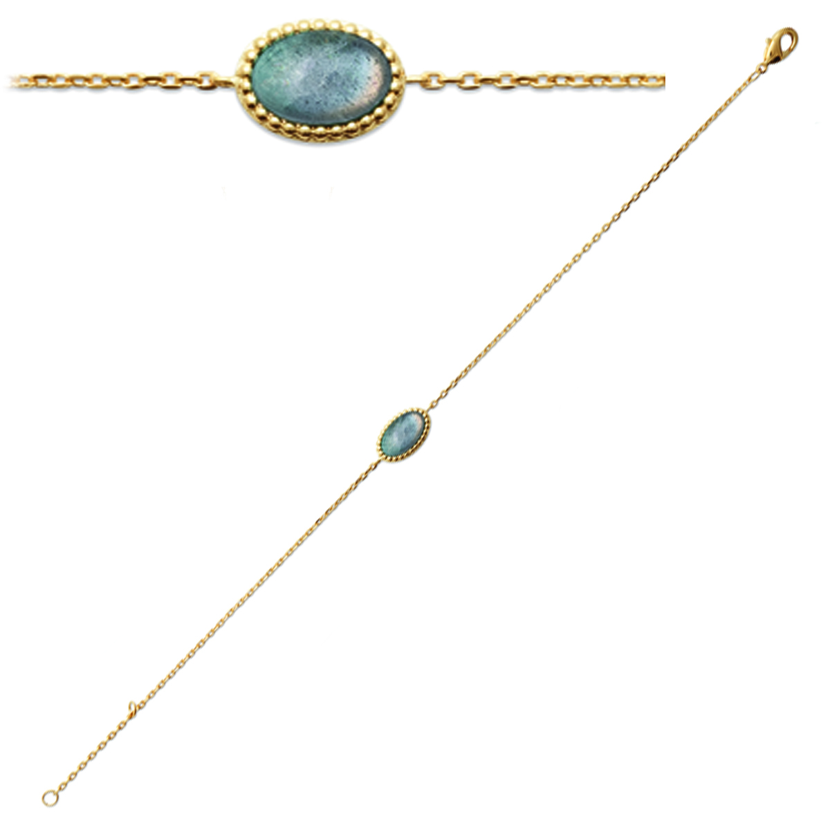 Bracelet Plaqué Or \'Cléopatra\' labradorite doré - 18 cm 10x7 mm - [Q4706]