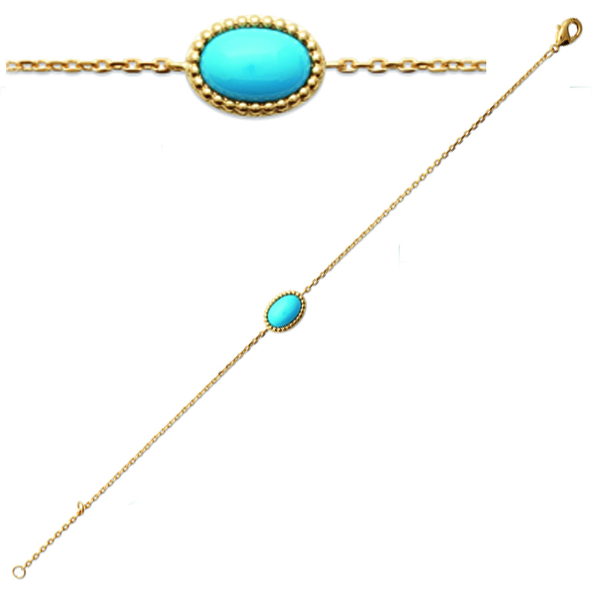 Bracelet Plaqué Or \'Cléopatra\' turquoise doré - 18 cm 10x7 mm - [Q4707]