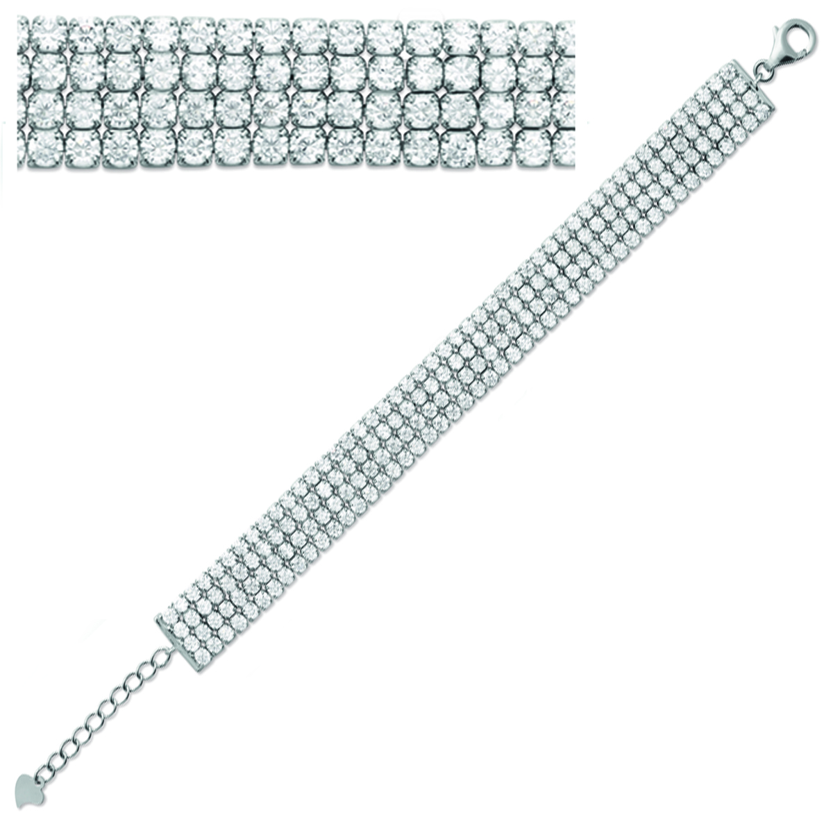 Bracelet Argent \'Sissi\' blanc argenté (rhodié) - 11 mm (4 rangs) - [Q4709]