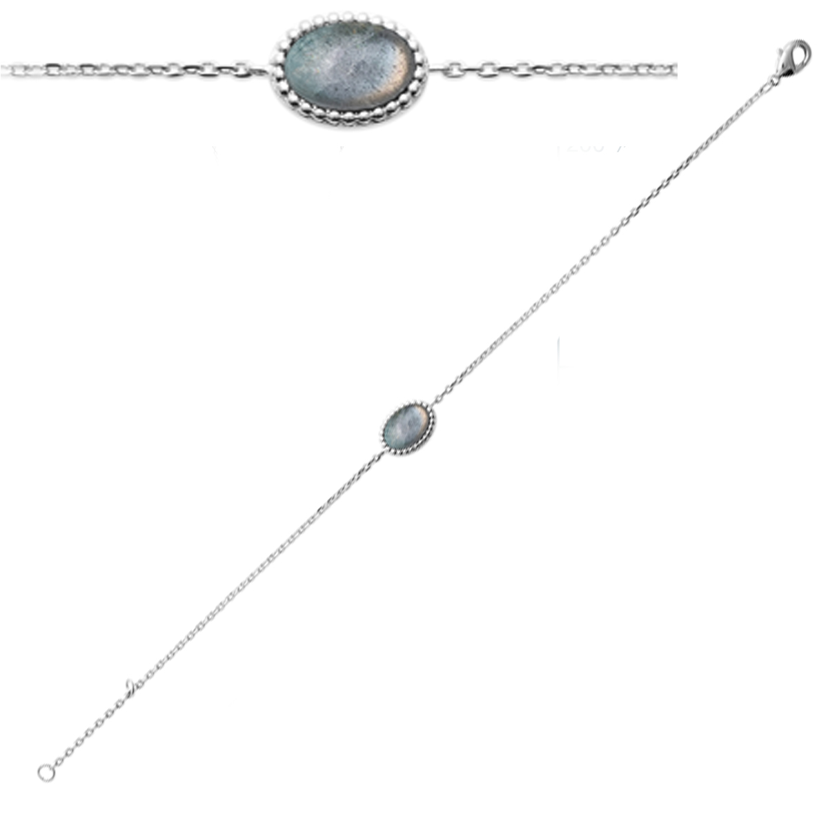 Bracelet Argent \'Cléopatra\' labradorite argenté (rhodié) - 10x7 mm - [Q4710]