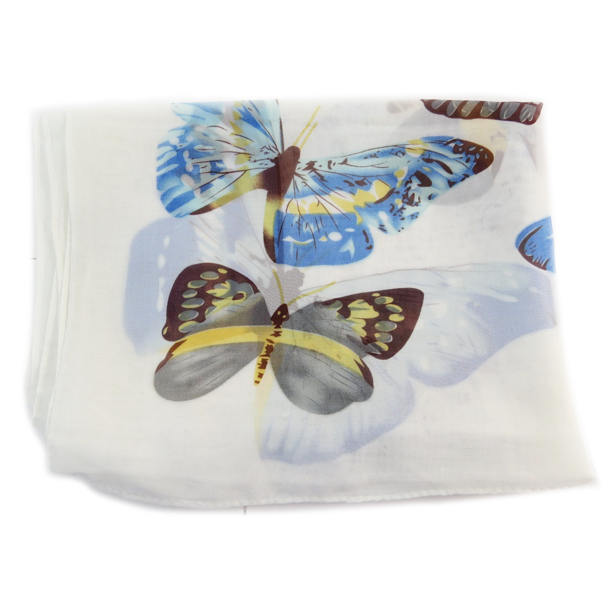 Foulard voile \'Papillons\' blanc - 100x160 cm - [Q5302]