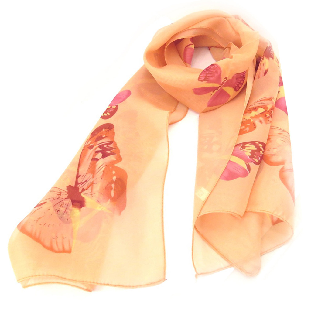 Foulard voile \'Papillons\' orange - 100x160 cm - [Q5303]