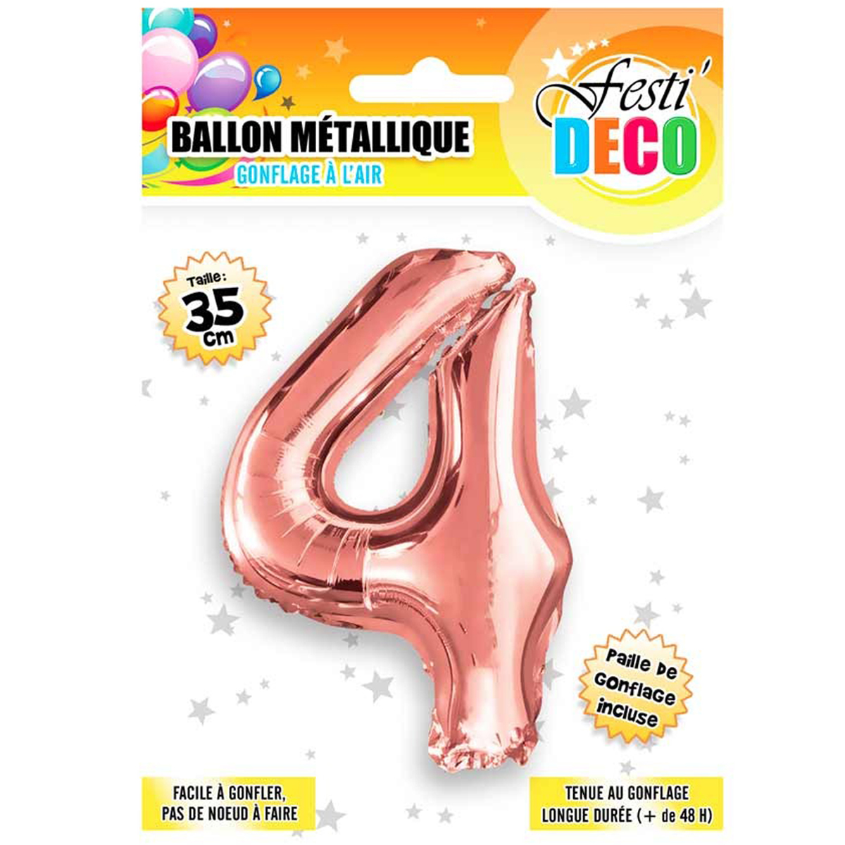 Ballon métallique \'Chiffre 4 \' doré rosé - 35 cm - [Q5460]