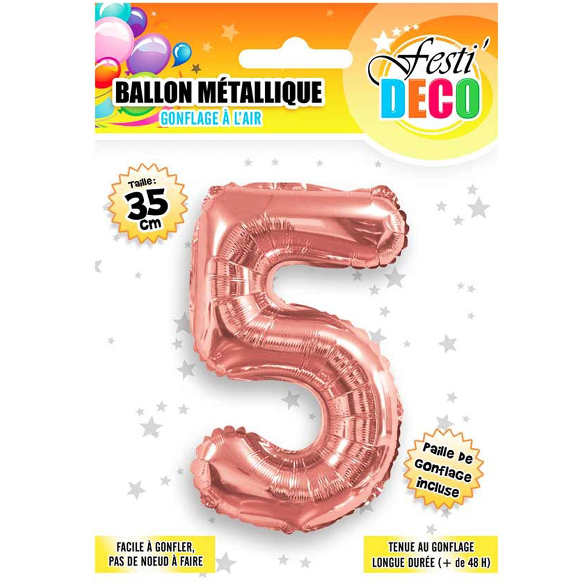 Ballon métallique \'Chiffre 5\' doré rosé - 35 cm - [Q5461]