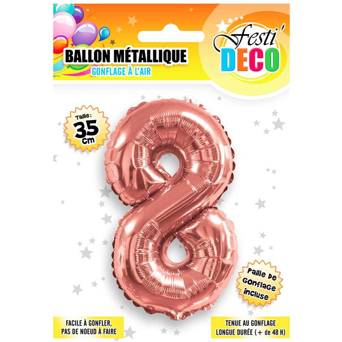 Ballon métallique \'Chiffre 8\' doré rosé - 35 cm - [Q5464]