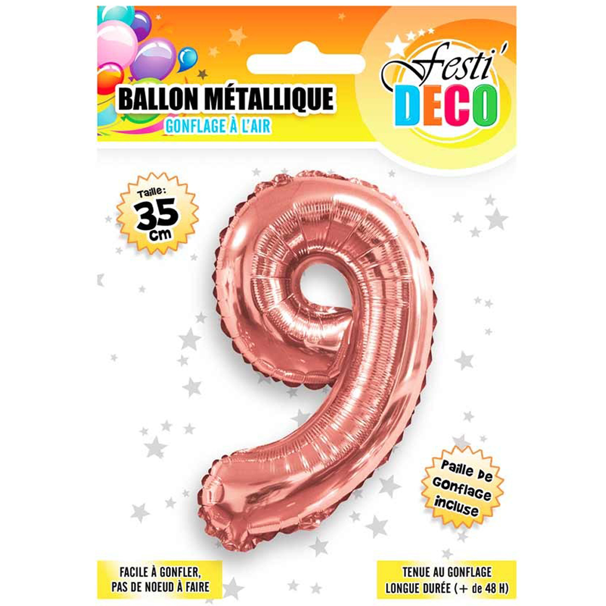 Ballon métallique \'Chiffre 9\' doré rosé - 35 cm - [Q5465]