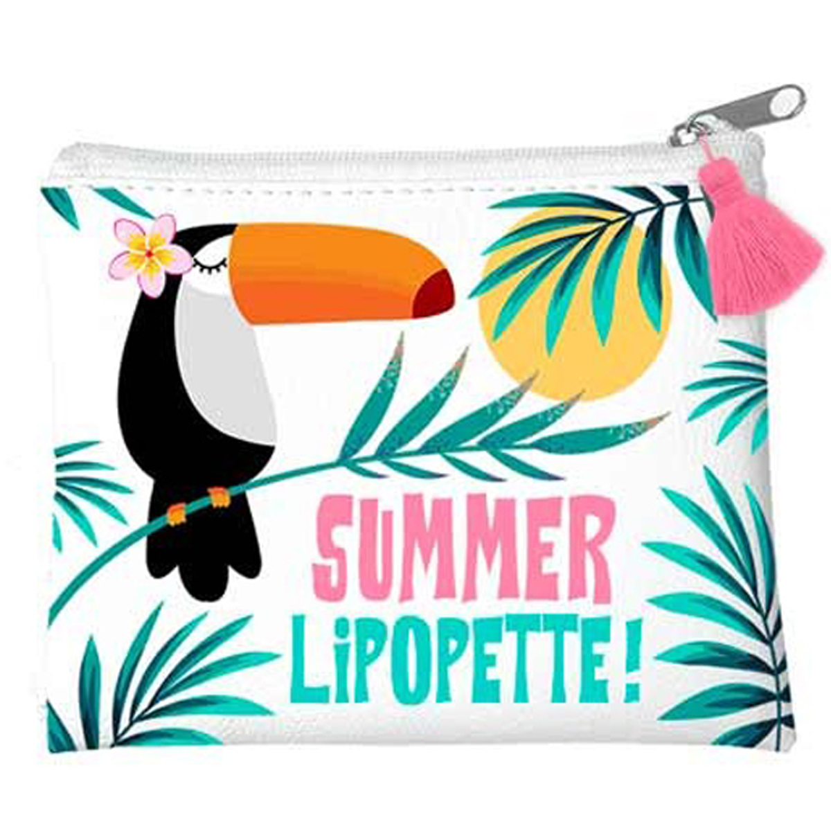 Trousse plate \'Toucans\' blanc (Summer Lipopette !) - 22x18 cm - [Q5497]