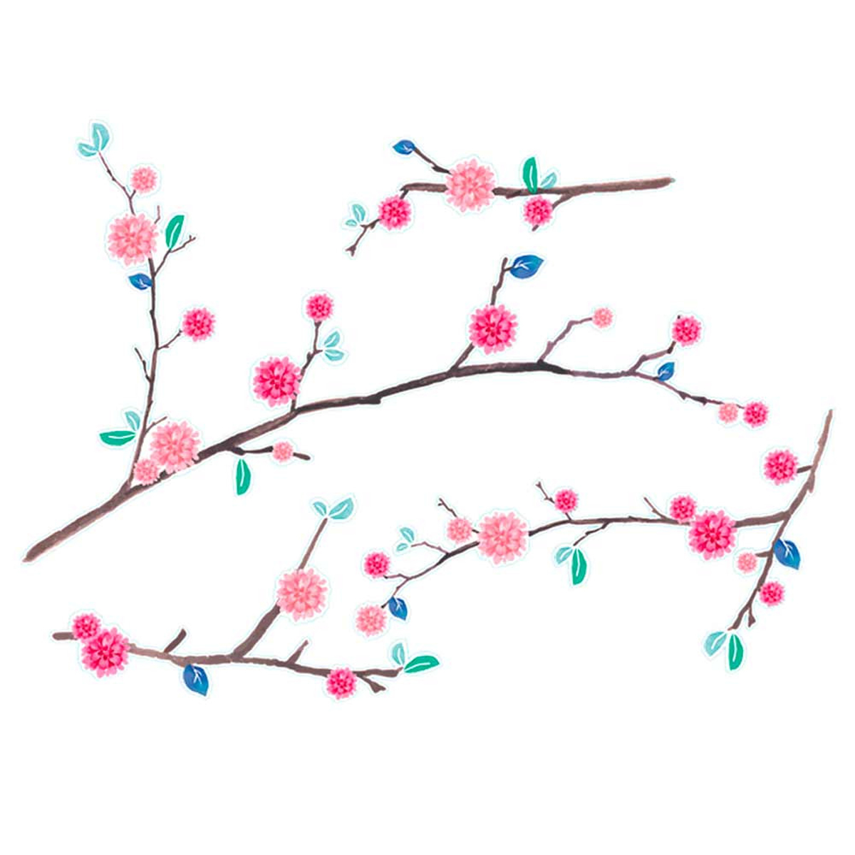 Planche de stickers \'Branches de Fleurs\' rose bleu- 50x70 cm - [Q8288]