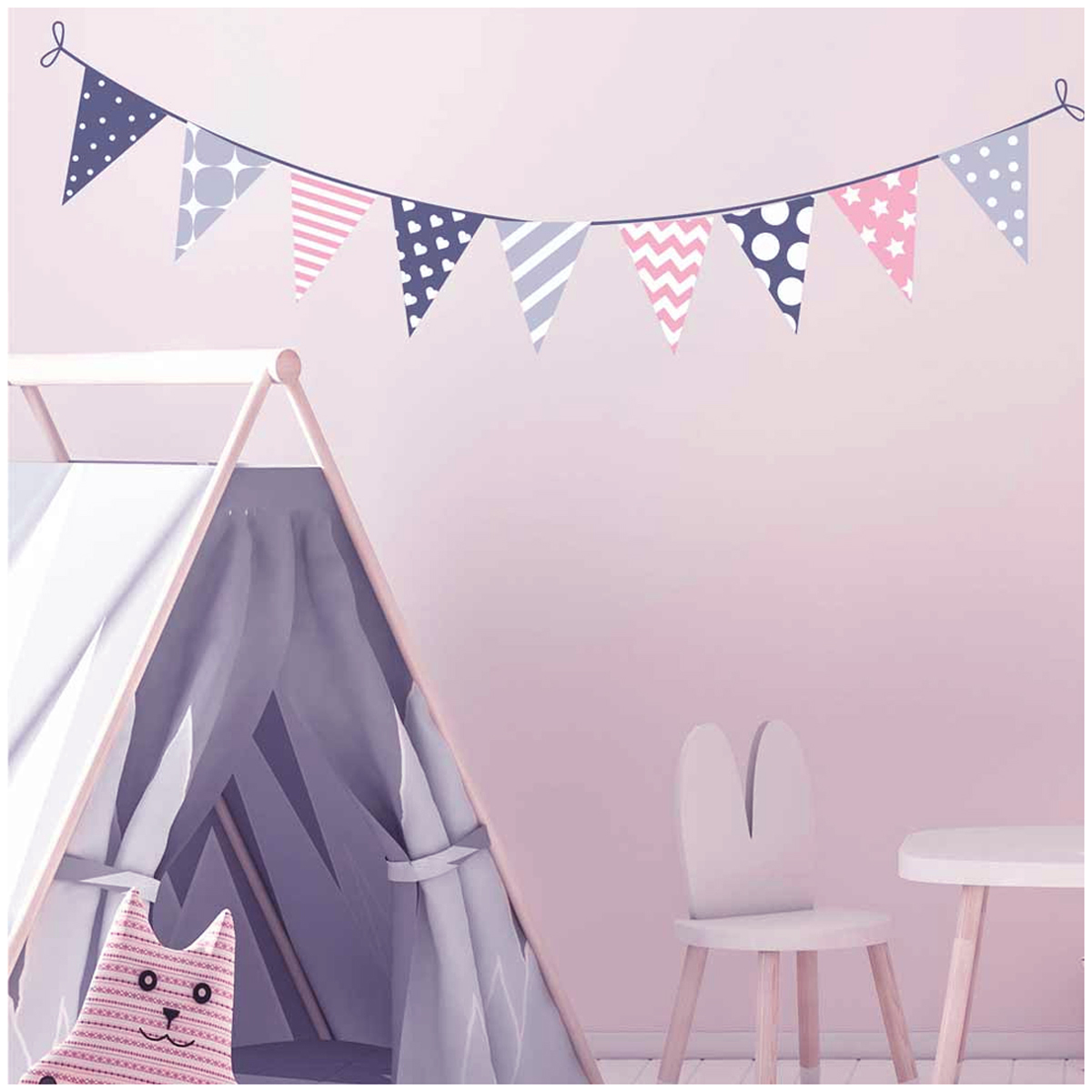 Planche de stickers \'Guirlande\' rose gris - 50x70 cm - [Q8296]