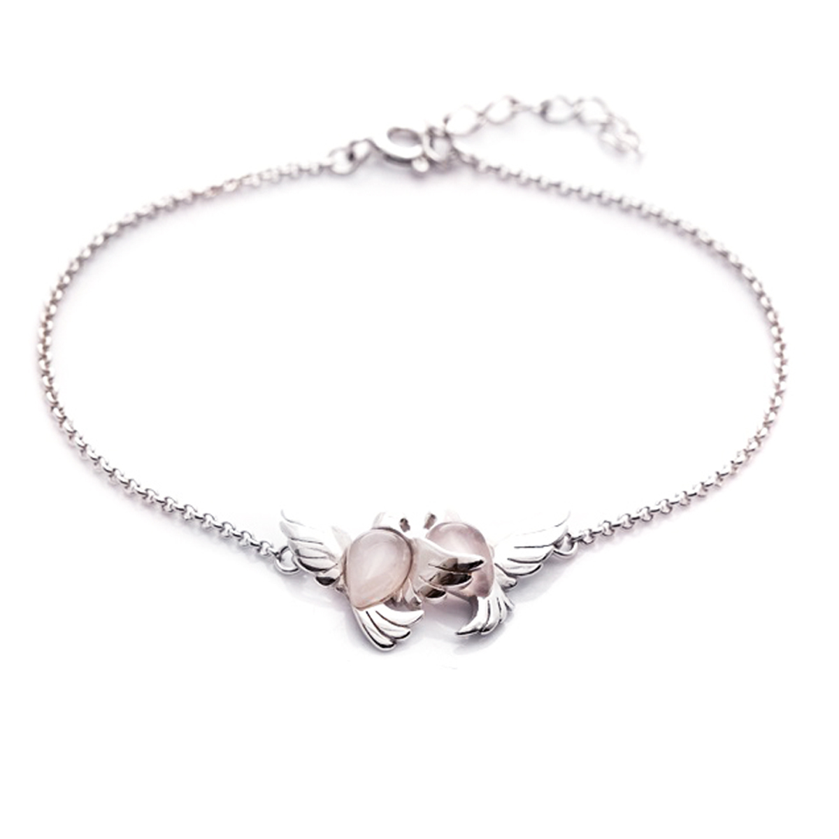 Bracelet Argent \'Meghan\' quartz rose argenté (rhodié) - 23x12 mm (tourtereaux) - [Q9292]