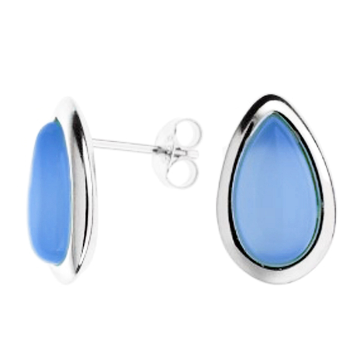 Boucles d\'oreilles Argent \'Meghan\' agate bleue argenté (rhodié) - 15x10 mm - [Q9295]