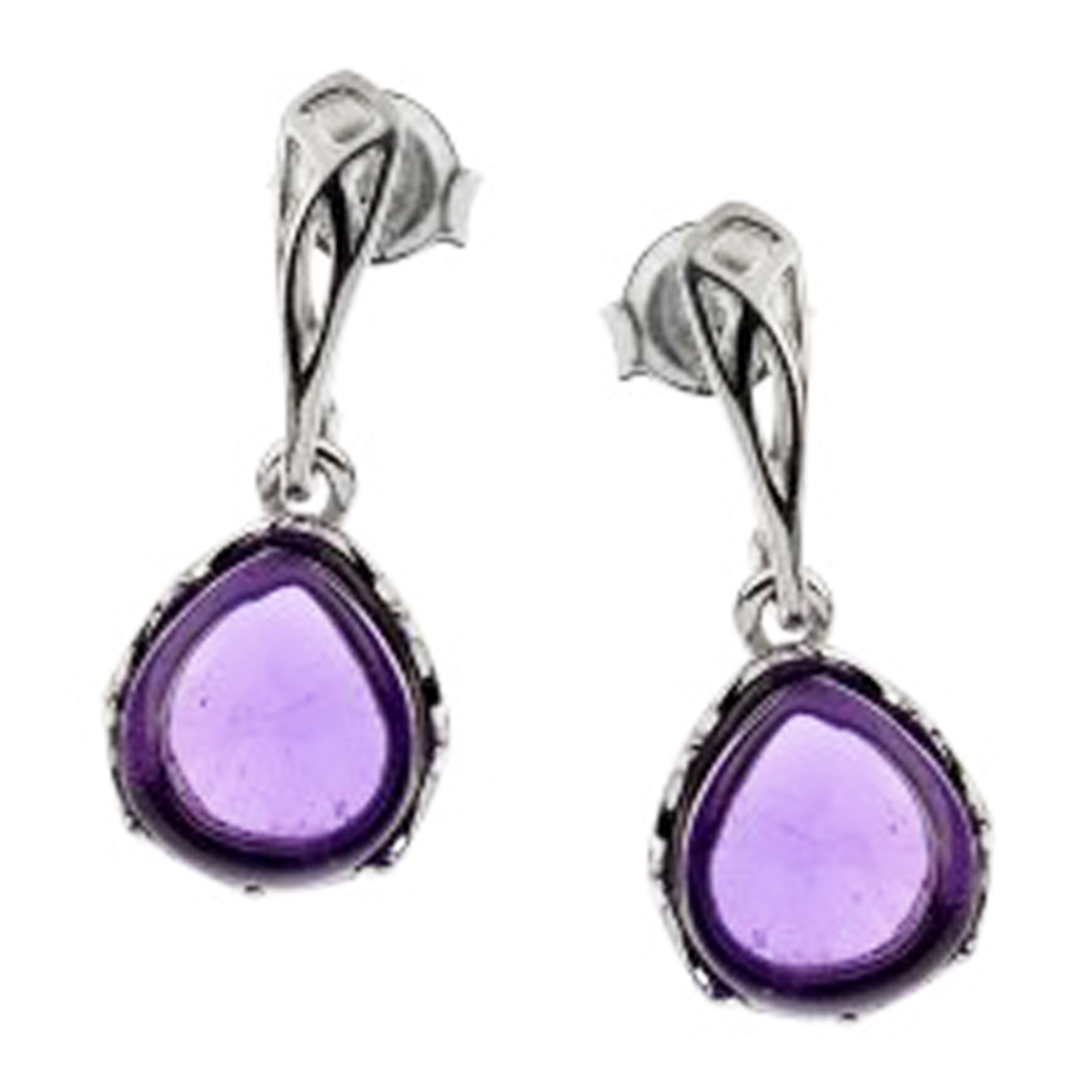 Boucles d\'oreilles Argent \'Meghan\' améthyste argenté (rhodié) - 22x9 mm - [Q9299]
