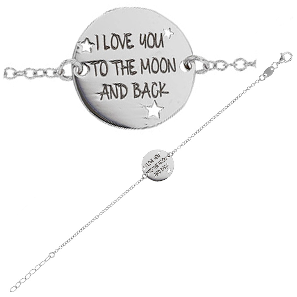 Bracelet Argent artisanal \'Love\' argenté (rhodié) - 15 mm (I love you to the Moon and back) - [Q9400]