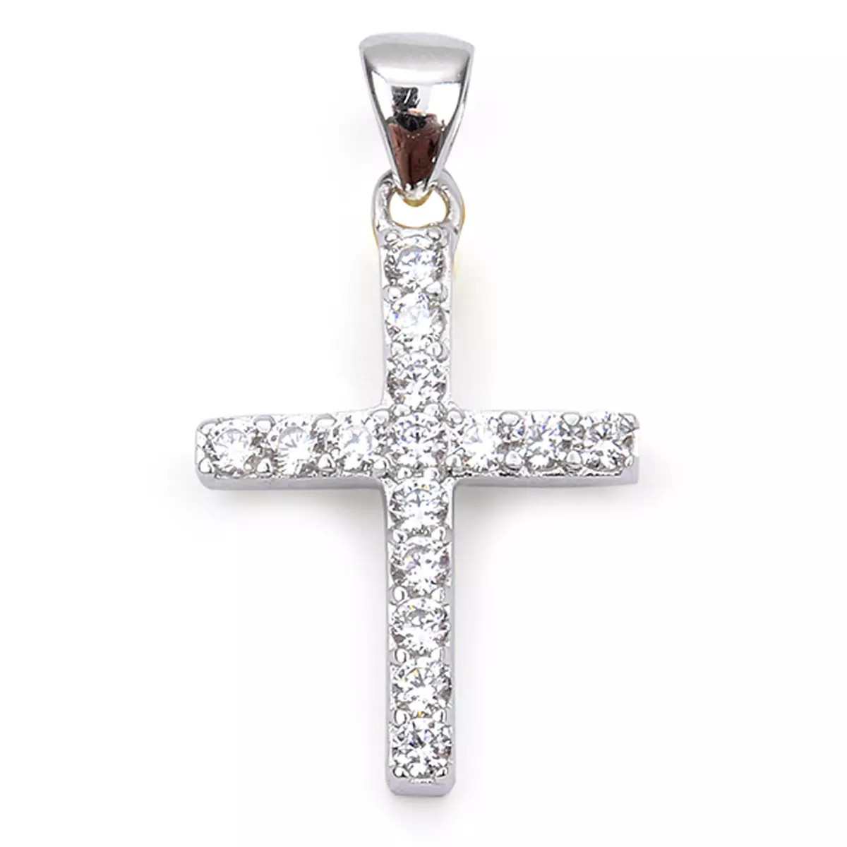 les trésors de lily Pendentif argent 'Croix' blanc argenté (rhodié) 23x12 mm [Q9422]