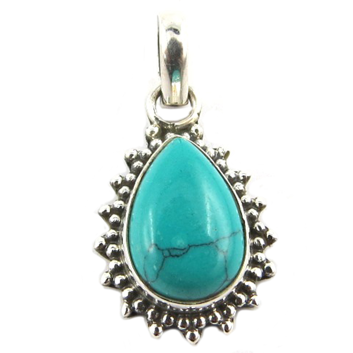 Pendentif Argent artisanal \'Heaven\' turquoise - 16x13 mm - [Q9865]