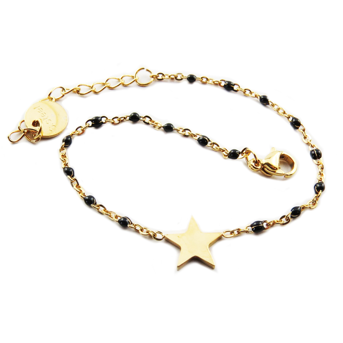 Bracelet créateur Acier \'Une Etoile est Née\' noir doré - 10x10 mm - [R0250]