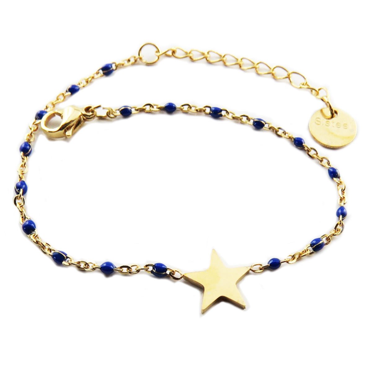 Bracelet créateur Acier \'Une Etoile est Née\' bleu doré - 10x10 mm - [R0254]