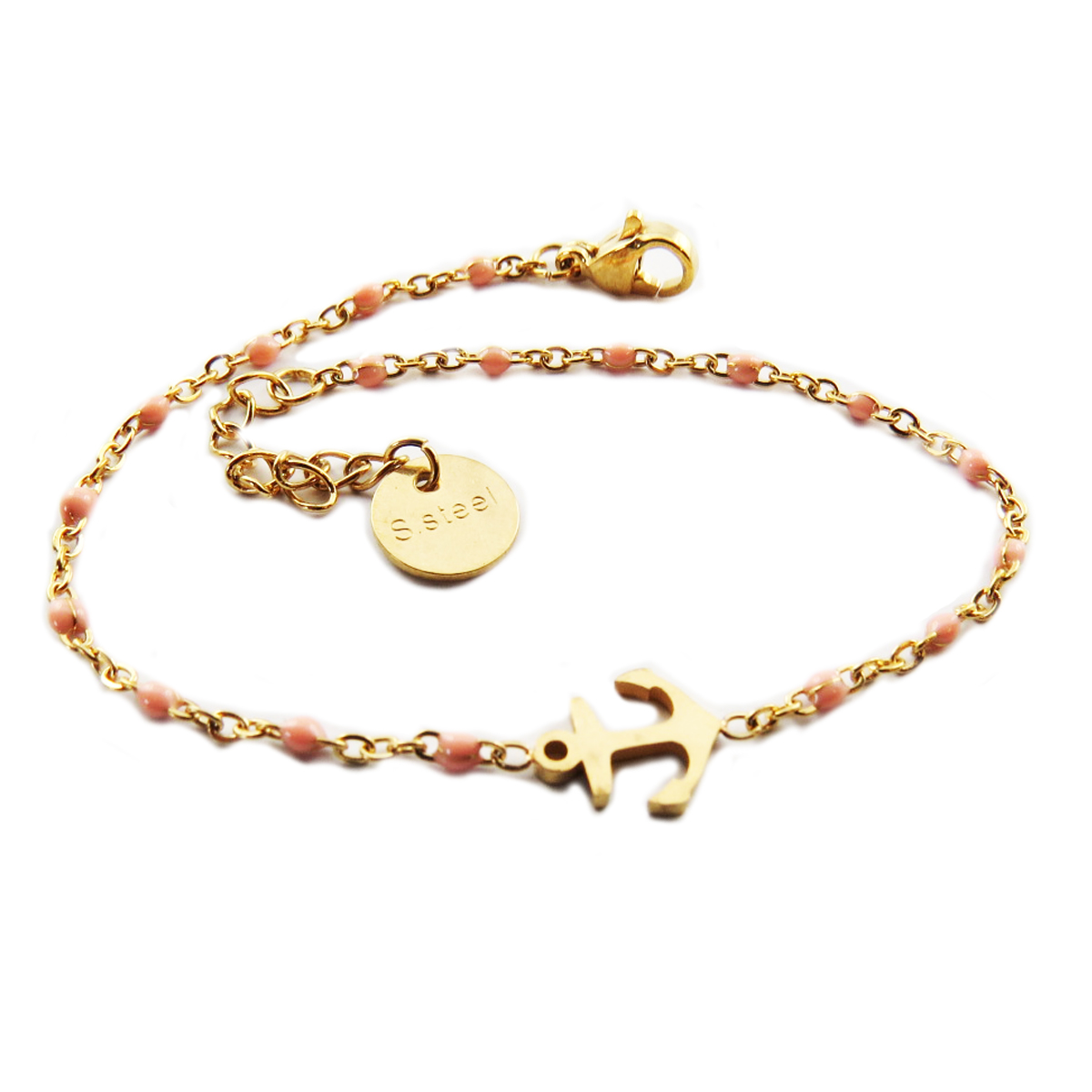 Bracelet créateur Acier \'Ancre Marine\' rose blush doré - 9x8 mm - [R0265]
