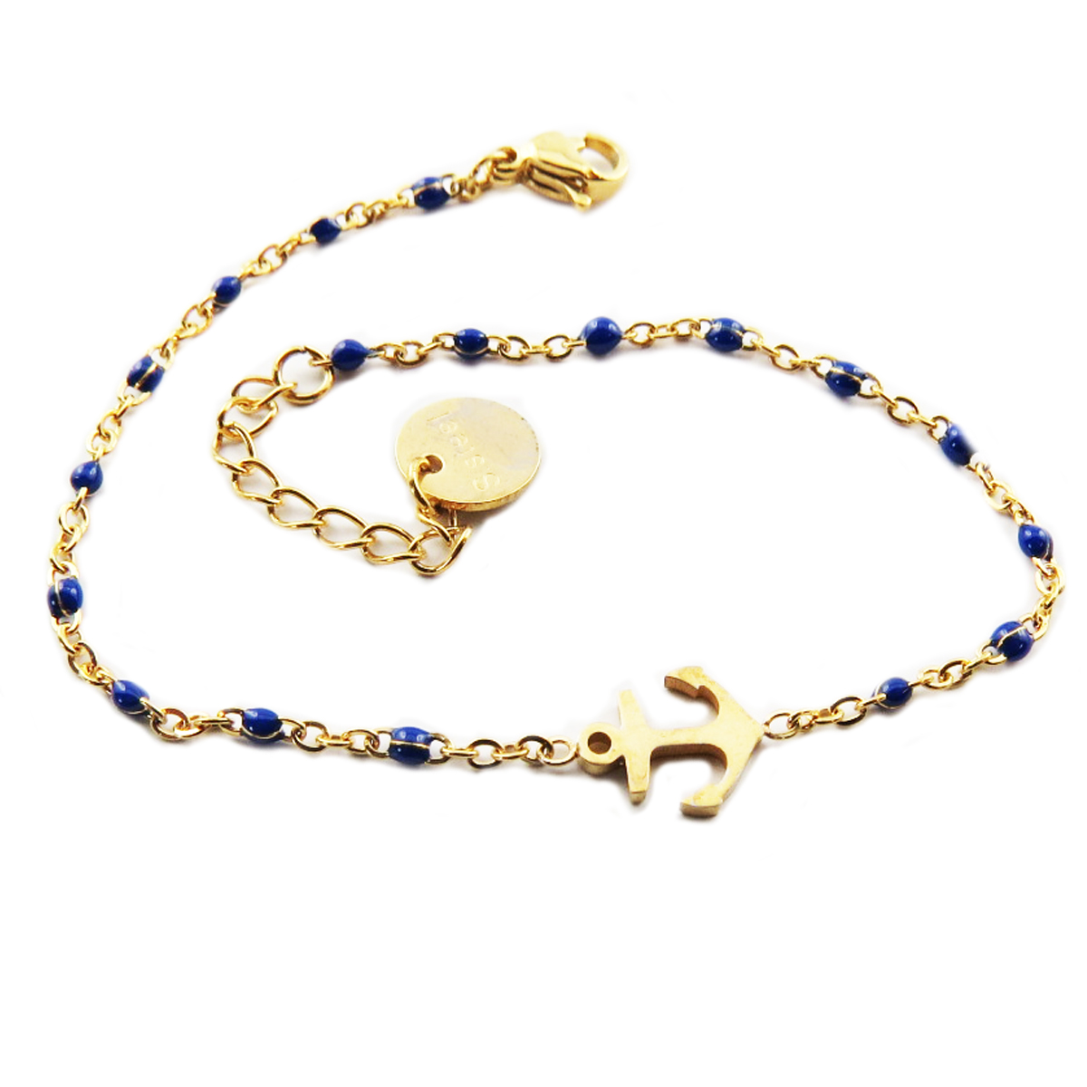 Bracelet créateur Acier \'Ancre Marine\' bleu doré - 9x8 mm - [R0269]