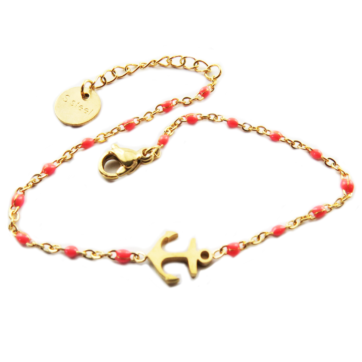 Bracelet créateur Acier \'Ancre Marine\' rose doré - 9x8 mm - [R0272]