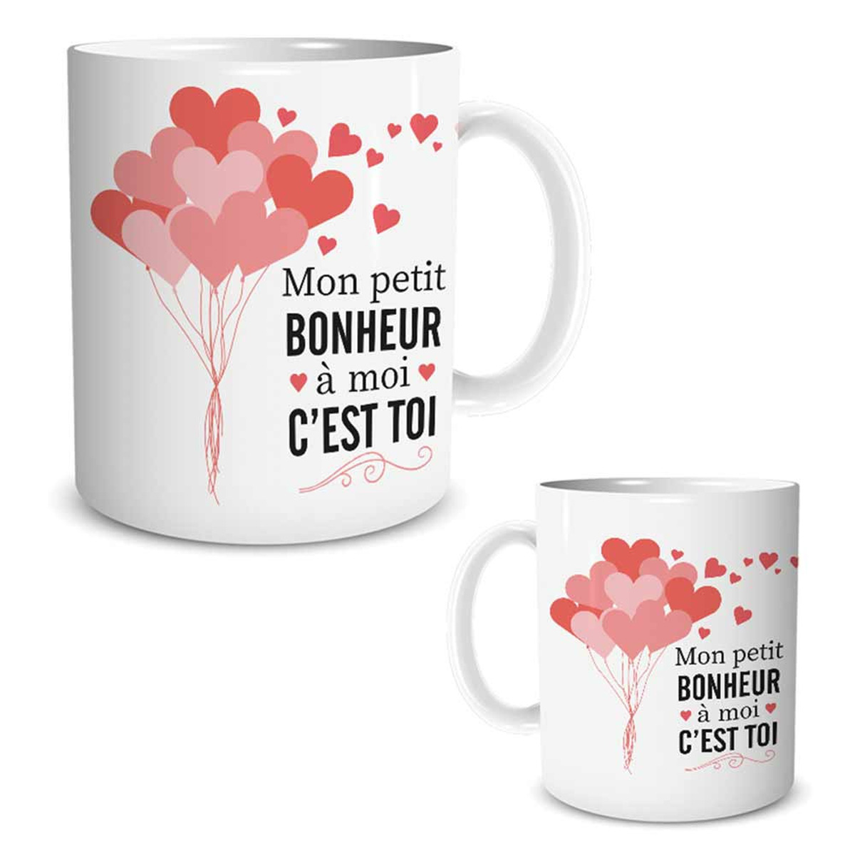 Mug céramique \'Mots d\'Amour\' blanc noir rouge (Mon petit Bonheur à Moi c\'est Toi) - 95x8 cm - [R0329]