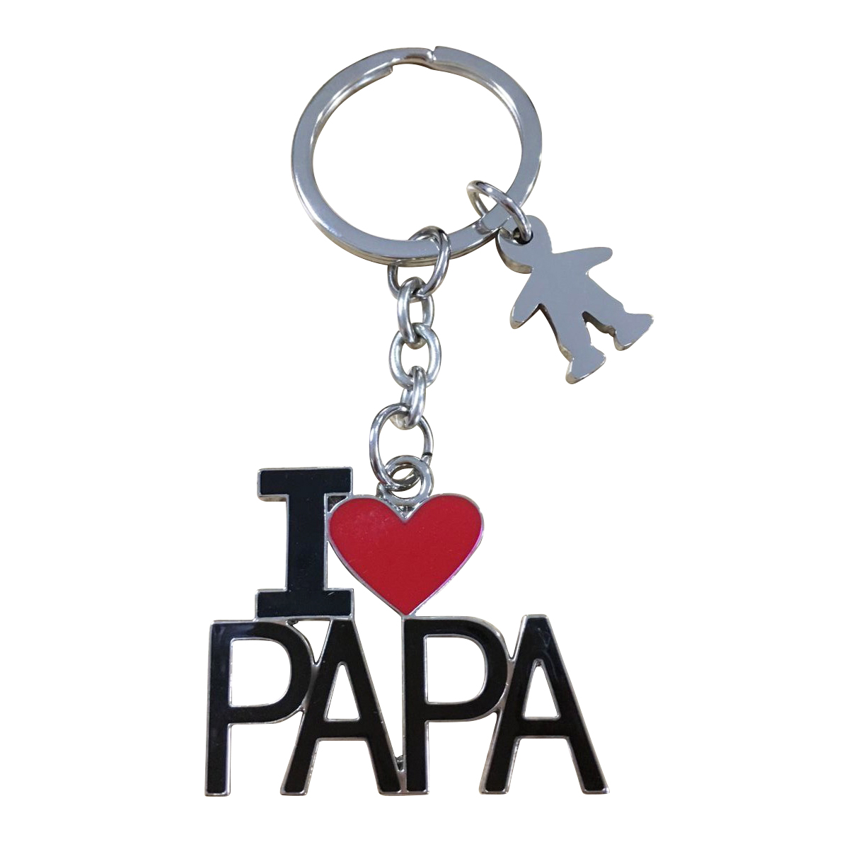 Porte-Clés \'I Love Papa\' noir rouge argenté - 7 cm - [R0486]