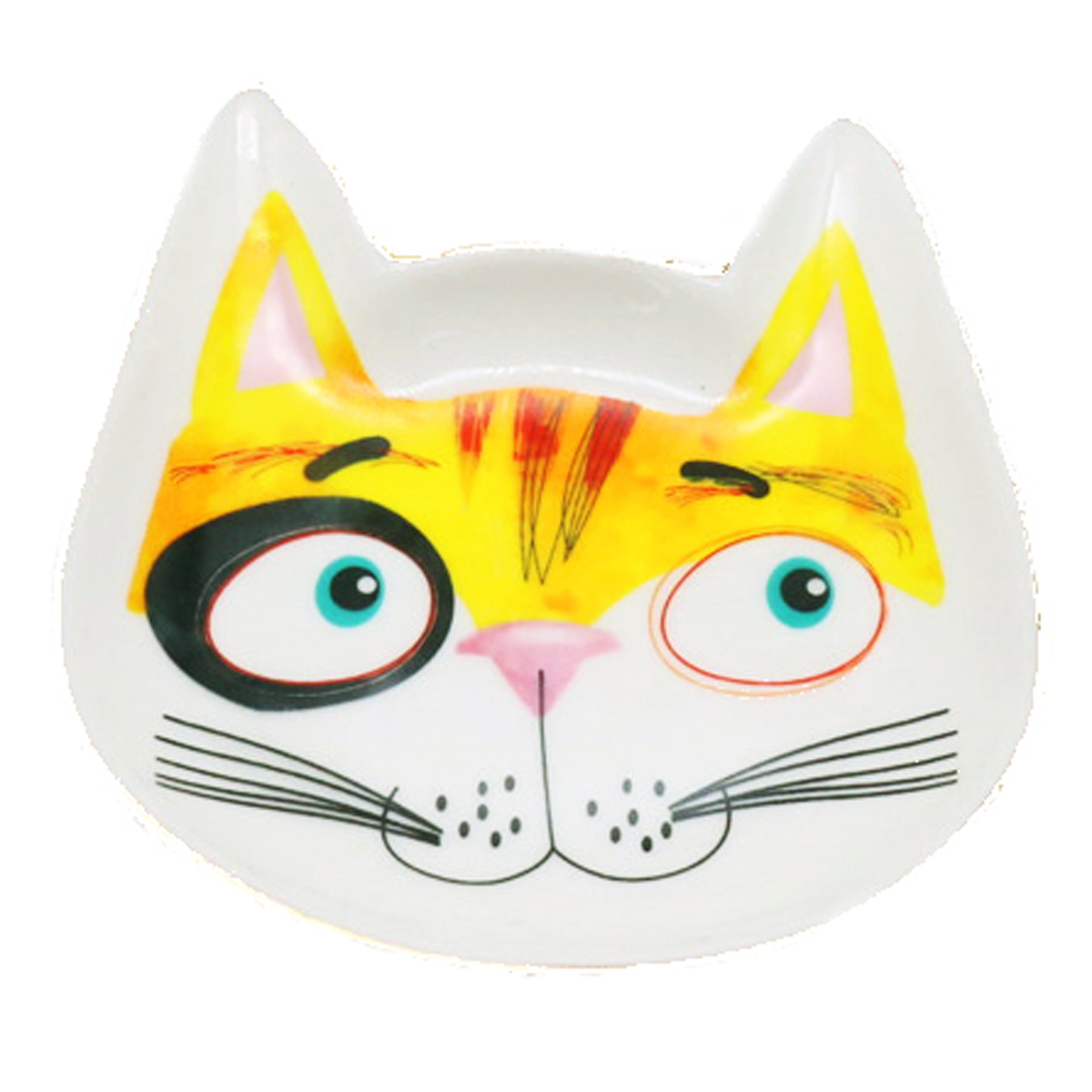 Coupelle vide poches céramique \'Chats\' blanc multicolore - 12x10x2 cm - [R0489]