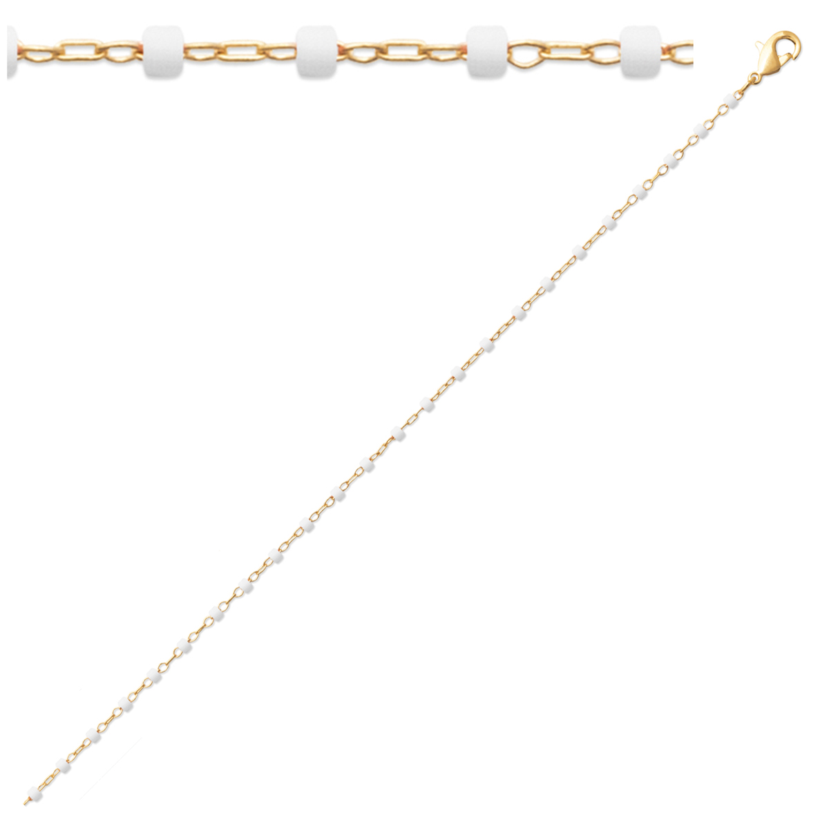Bracelet Plaqué Or \'Boho\' blanc doré  - 18 cm, 1 mm - [R1095]